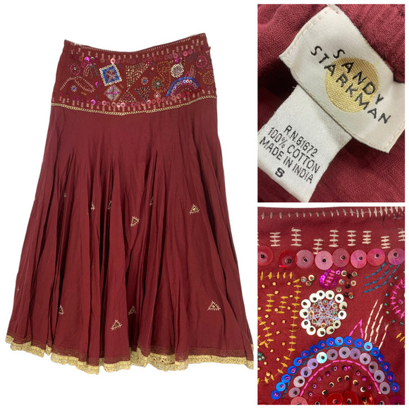 Vintage 1980's Sandy Starkman Sz S Embellished Sequin Waist Layered Full Skirt - Picture 1 of 9